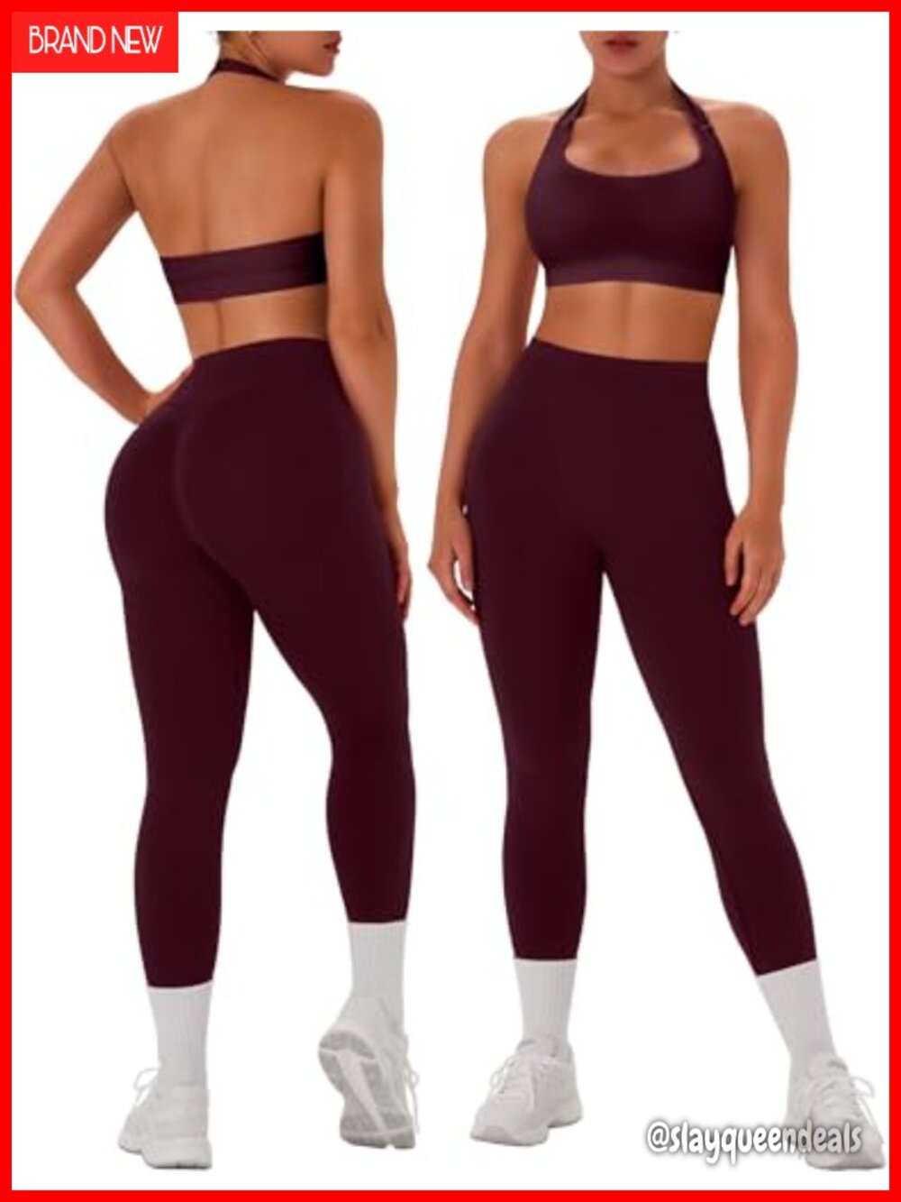 Women's Seamless Halter Sports Bra and Scrunch Leggings 2 Piece Workout Set